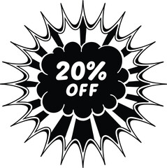 Eye catching twenty percent off promotional graphic with explosion effect