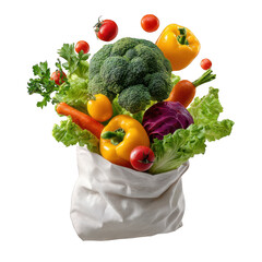 Fresh vegetables in bag isolated on transparent background
