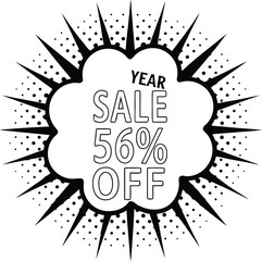 Year end sale 56 percent off promotion with abstract burst background