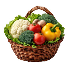 Fresh vegetables in a basket isolated on transparent background