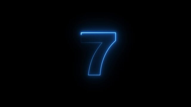 neon text 7 number countdown icon background 4k animation .Neon number 7 with alpha channel, neon numbers, Bright neon glowing number 7, neon text 7 number countdown icon background.