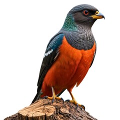 A colorful male common pheasant with a red face and green head is isolated on a white background, showcasing its beautiful wild plumage