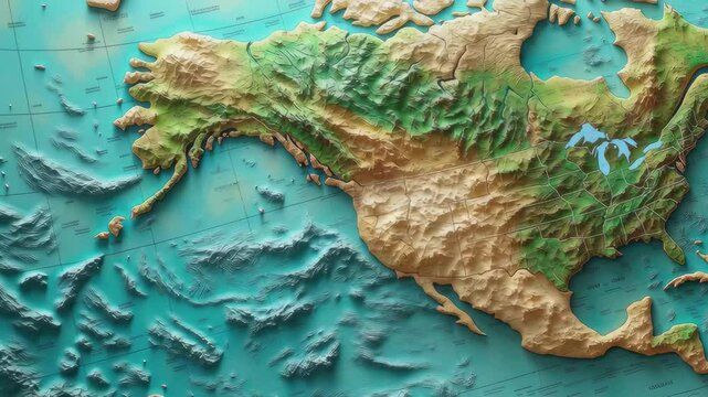 Detailed topographic relief map of North America showcasing natural features and geographical landmarks