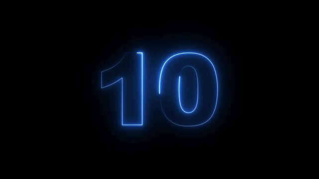 neon text 10 number countdown icon background 4k animation .Neon number 10 with alpha channel, neon numbers, Bright neon glowing number 10, neon text 10 number countdown icon background.