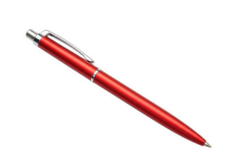 Red metallic pen writing tool isolated on transparent background