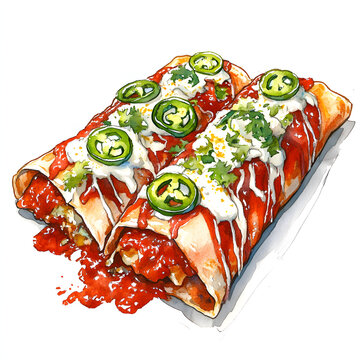 watercolor enchiladas with green jalapeños clip art preview