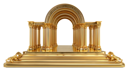 Luxurious Golden Classical Arch with Corinthian Columns on Ornate Pedestal