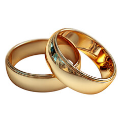 Two gold wedding rings isolated on transparent background