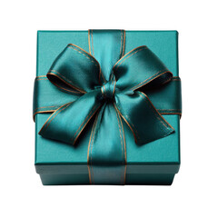 Teal gift box with bow isolated on transparent background