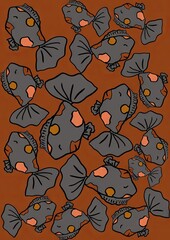 Colorful candy pattern design on brown background  