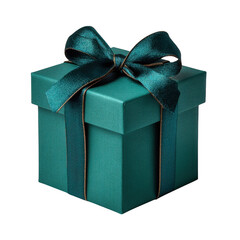 Teal gift box with ribbon isolated on transparent background
