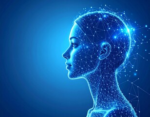 Futuristic Digital Human Profile with Neural Network Connections