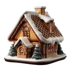 Gingerbread house winter scene isolated on transparent background