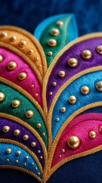 A vibrant and intricate embroidery showcasing colorful patterns and golden accents, perfect for exploring traditional craftsmanship and artistic expression.