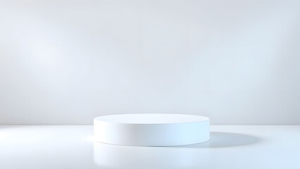 Clean white cylinder podium with soft lighting, ideal for modern product display and branding.