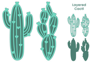 Decorative layered cactus with hearts, Succulent svg, Bookmarks design