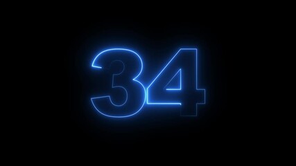 Neon glowing countdown number 34 Number 34 Animation. on text 34 number countdown icon background 4k animation .Neon number 31 with alpha channel neon numbers Bright neon glowing number 34 animation - Powered by Adobe
