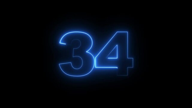  Neon glowing countdown number 34 Number 34 Animation. on text 34 number countdown icon background 4k animation .Neon number 31 with alpha channel neon numbers Bright neon glowing number 34 animation
