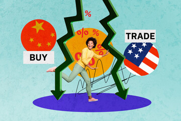 Template collage design trend 3D sketch of earnings trade war financial budget economy crisis...