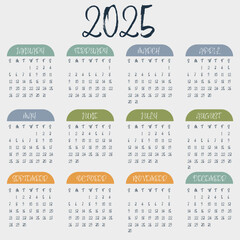Calendar for 2025. Minimalistic, stylish and concise calendar for 2025.