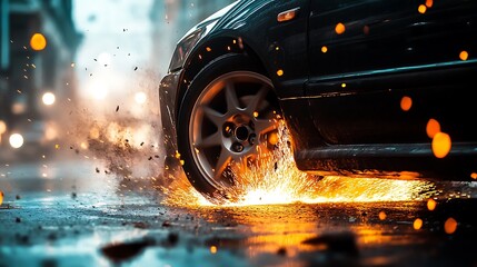 Artistic representation of a car stopping safely with effective brakes