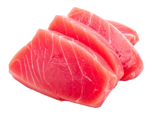 Fresh tuna slices ready for culinary use.