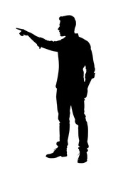 Silhouette of a man pointing, conveying direction and clear communication.