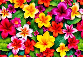 Vibrant tropical blooms in abstract, colorful, seamless pattern, pink, seamless