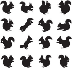 Collection of Squirrel Silhouettes in Various Poses 