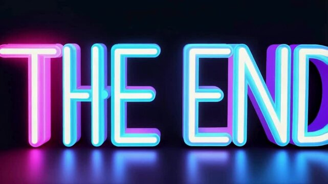 Animated Retro 'The End' Text in Neon Glow &ndash; Vintage 80s Style Typography with Scan Lines and Electric Pink-Blue Lighting

