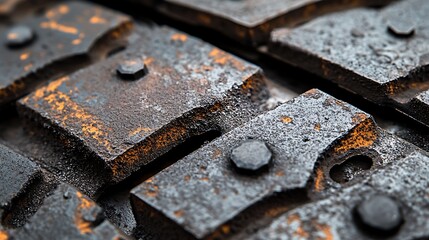 Macro photograph of the friction material on a brake pad, highlighting its wear and tear