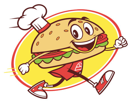 Speedy Chef Burger Character Illustration Fast Food Mascot Design