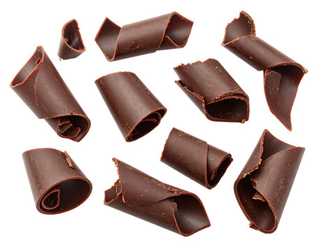 Chocolate curls for dessert decoration and delight.