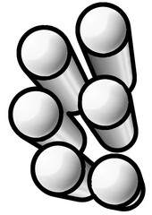 White circular objects arranged in abstract pattern with outlines  