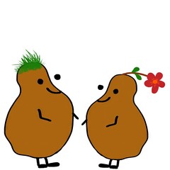 Cartoon couple of vegetables smiling with plant features  