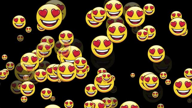 Approaching emoji icons with romantic expression in darkness