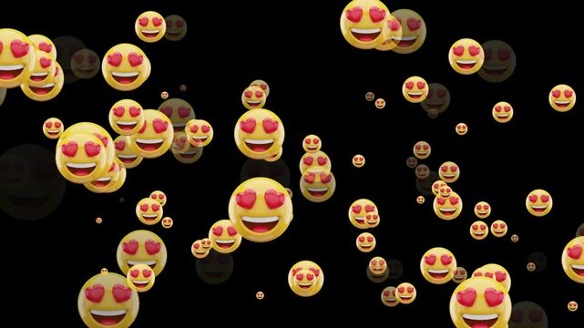 Falling in love emojis zooming at the camera