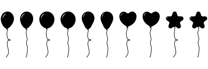 Balloons silhouettes set. Collection of different balloon shapes. Birthday gift concept. Vector illustration isolated on white. © Віталій Баріда