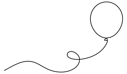 Flying balloon continuous line art drawn. Birthday gift concept. Vector illustration isolated on white.