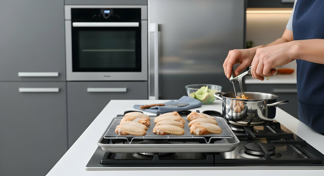Preparing Chicken Wings For Frying Process In A Contemporary Kitchen