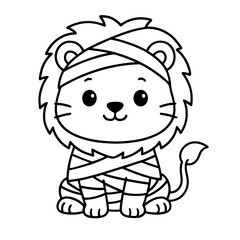 Fototapeta premium A delightful Halloween illustration featuring a friendly lion character, wrapped in bandages, ready for a spooky celebration. coloring page