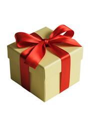 Obraz premium Pale Yellow Gift Box with Red Ribbon Bow pale yellow box