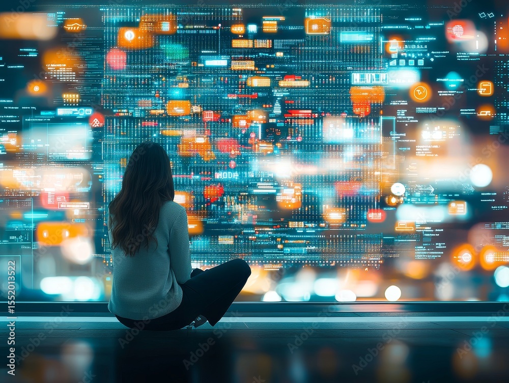 Poster digital transformation journey analyzing data visualization in a tech hub virtual environment captur