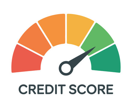 Colorful Credit Score Gauge Showing Financial Standing graphic credit score meter with needle showing rating credit score financial health credit rating loan application