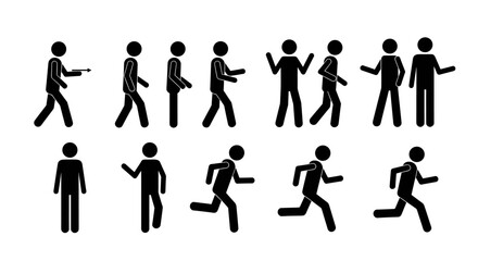 Pictogram Set Depicting Human Actions: Walking, Running, Standing, and Communicating