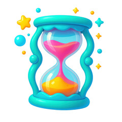 Hourglass of Time: A vibrant and captivating image showcasing an hourglass with a playful design, symbolizing the passage of time with colorful sands and decorative elements.