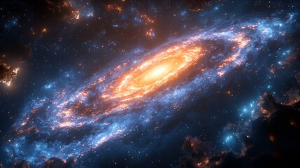 Obraz premium Spiral galaxy with bright core and swirling arms.