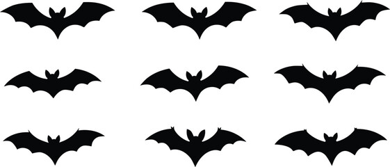 Halloween bat and vampire silhouette, Collection of Halloween bat silhouettes, Flying vampire bat silhouettes for Halloween and trick or treat party