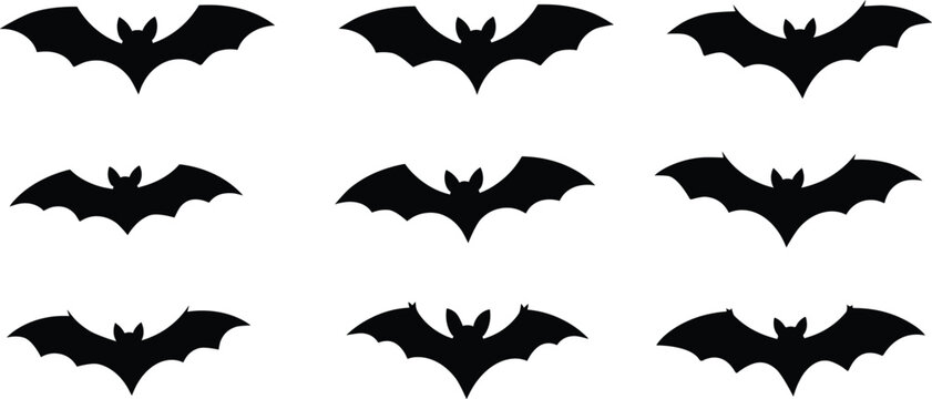 Halloween bat and vampire silhouette, Collection of Halloween bat silhouettes, Flying vampire bat silhouettes for Halloween and trick or treat party
