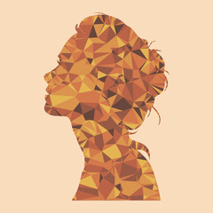 Silhouette of a girl in pastel colors. Girl with hair made using triangulation. Low poly vector silhouette of a head.